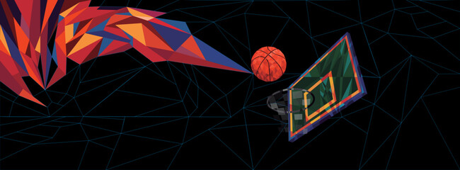 Fractal Basketball Table and Ball in a Red, Blue and Black Background