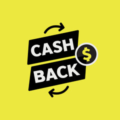 Cashback. Vector illustration of money and arrows. Dollar sign. Yellow background.