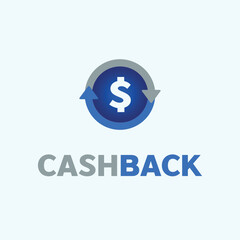 Vector illustration of money. Cashback blue. Arrows