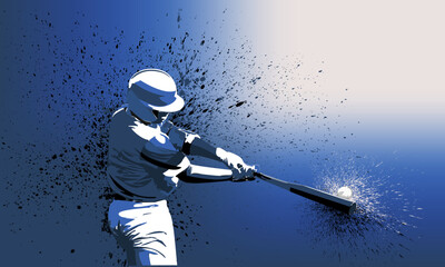 Baseball Player - Batter With Blue Uniform on a Blue Gradient Background