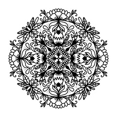 Vector Illustration Outline Mandala Flower Isolated on a White Background. Circular Ornament in Ethnic Oriental Style. Design for Henna, Mehndi, Tattoo, Floral Pattern, Decoration, Coloring Book Page.