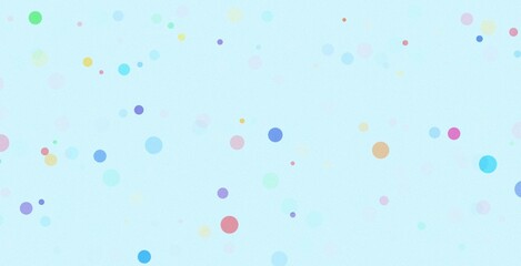 Colorful dots on light blue background. Retro pastel tone colors. Confetti rain.