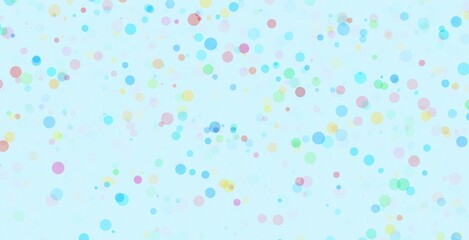 Colorful dots on light blue background. Retro pastel tone colors. Confetti rain.
