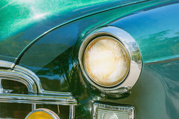 Headlights of the retro car.