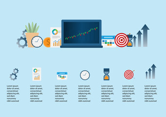 vector illustration flat design long term investment, growth profit, financial investment, money management, investment planning, data stock analysis, financial planning infographic