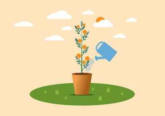 vector illustration long term investment, time investing, success takes time, growth profit, time management, time is money