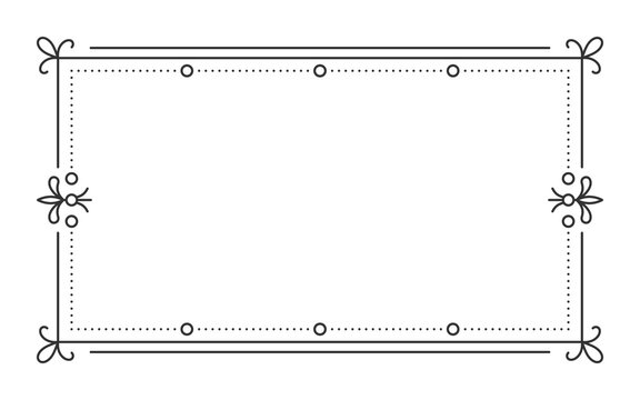 Vintage frame border divider text separator black line. Retro filigree rectangle shape greeting card restaurant menu wedding decorating book cover. Rich pattern geometric element isolated white