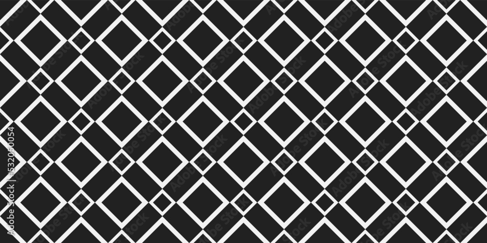 Poster white frames of rhombuses connected to each other on a black background. for prints, decoration, tex