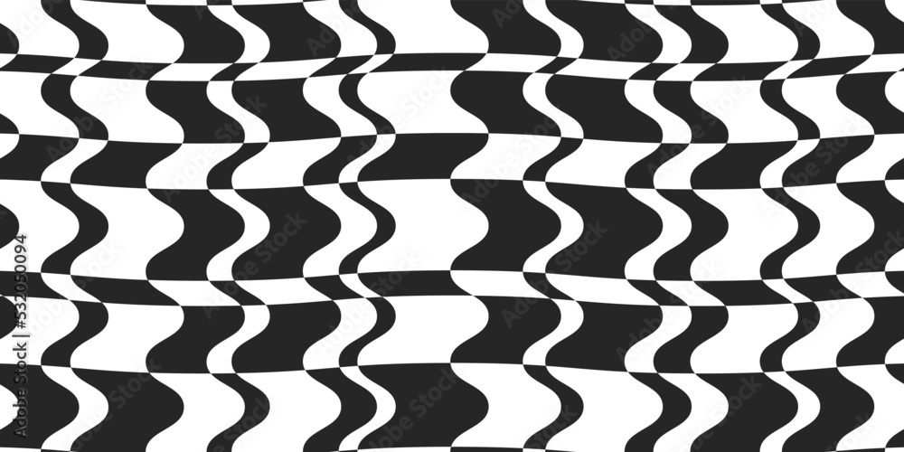 Poster wavy checkerboard pattern. optical and seamless checkered wave pattern. for prints, decoration, text