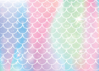 Princess mermaid background with kawaii rainbow scales pattern.