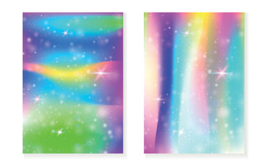 Unicorn background with kawaii magic gradient. Princess rainbow hologram.