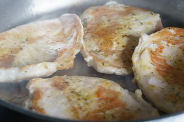 frying pan with meat