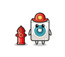 Mascot character of washing machine as a firefighter