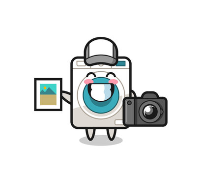 Character Illustration of washing machine as a photographer