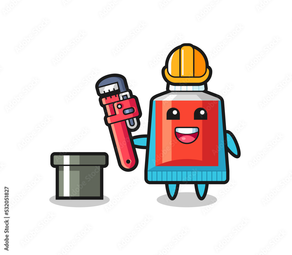 Sticker character illustration of toothpaste as a plumber