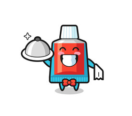 Character mascot of toothpaste as a waiters