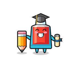 toothpaste illustration cartoon is graduation with a giant pencil
