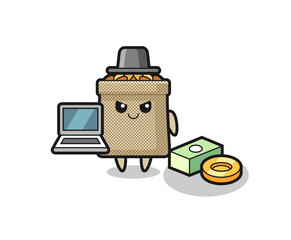 Mascot Illustration of wheat sack as a hacker