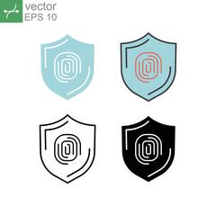 Human Finger print and shield for safe cyber security in biometric identification technology. Thumbprint. Fingerprint security icon, protection. Vector illustration. Design on white background. EPS10