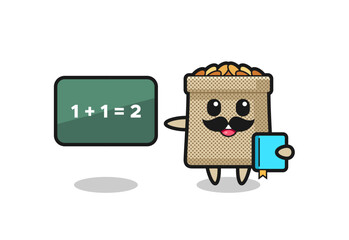 Illustration of wheat sack character as a teacher