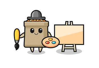 Illustration of wheat sack mascot as a painter