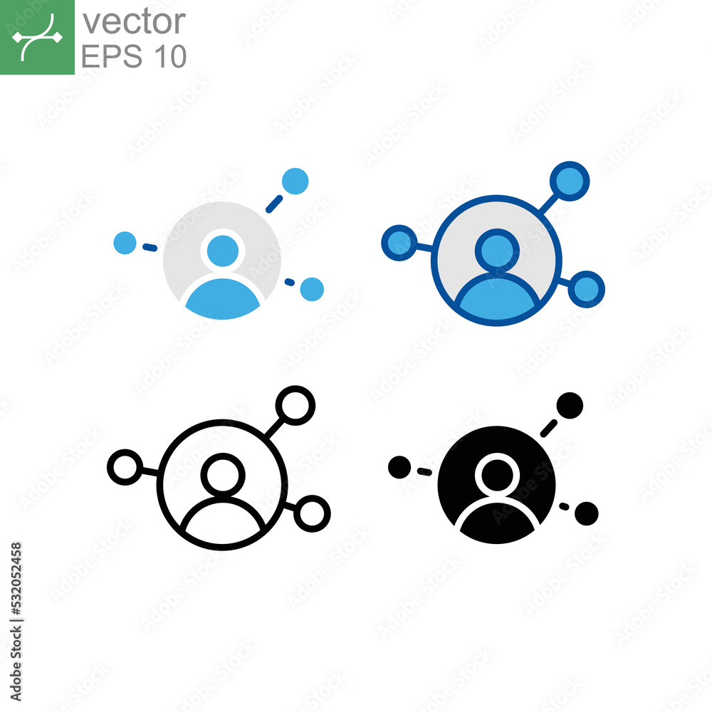 Aufkleber human user in networking circle. personal connection affiliation. affiliate network business sharing