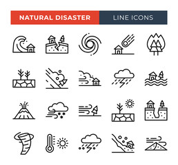 Natural disaster line icons set. Vector line icons.	