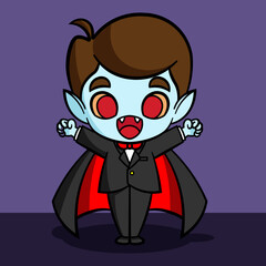 Cute Dracula. Funny and cute Halloween cartoon Vector illustration. Vector cartoon Halloween. Cute Dracula