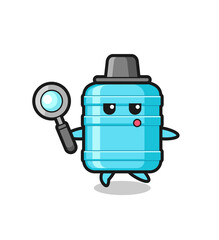 gallon water bottle cartoon character searching with a magnifying glass