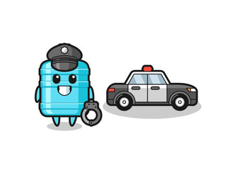 Cartoon mascot of gallon water bottle as a police