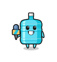 Character mascot of gallon water bottle as a news reporter