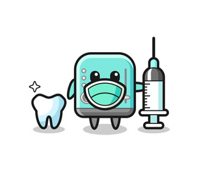 Mascot character of toaster as a dentist