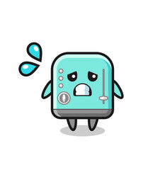 toaster mascot character with afraid gesture