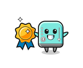 toaster mascot illustration holding a golden badge