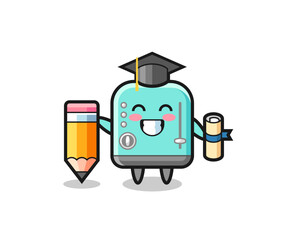 toaster illustration cartoon is graduation with a giant pencil