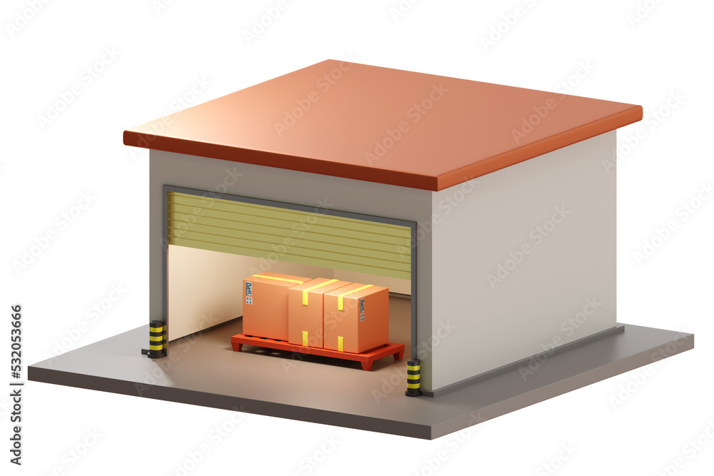 Aufkleber storage units outdoor. warehouse with boxes. layout storage units isolated on white. small building 