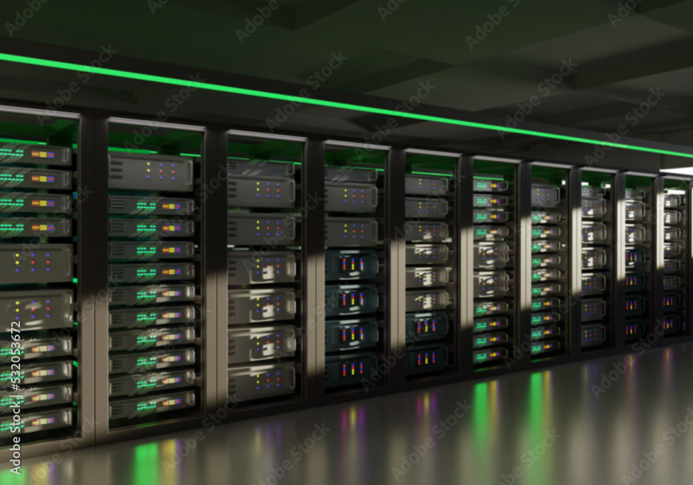 Poster server equipment. storage system. server racks with function equipment. dark room data center. conce
