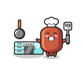 sausage character illustration as a chef is cooking