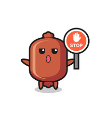 sausage character illustration holding a stop sign