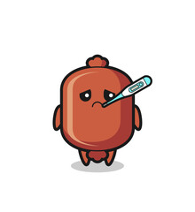 sausage mascot character with fever condition