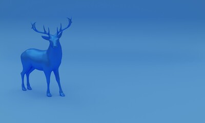3d illustration, beautiful deer, blue background, copy space, 3d rendering.