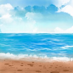 Obraz premium Soft wave of blue ocean on sandy beach. Background.Painting landscape.Tropical beach.