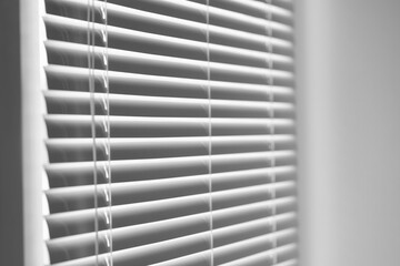 Closeup view of stylish horizontal window blinds