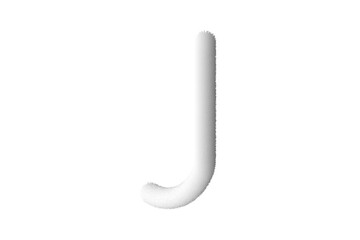Feathered letter J. Easy editable letters. Soft and realistic feathers. White, fluffy, hairy letter J, isolated on a white background.