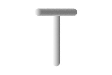 Feathered letter T. Easy editable letters. Soft and realistic feathers. White, fluffy, hairy letter T, isolated on a white background.