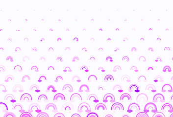Light Purple vector backdrop with rainbows, clouds.
