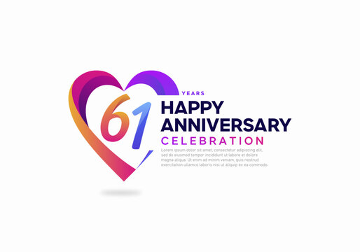 61 years anniversary celebration icon logo colorful with love shape