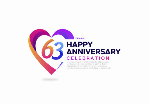 63 years anniversary celebration icon logo colorful with love shape
