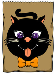 cartoon black cat on brown paper bag