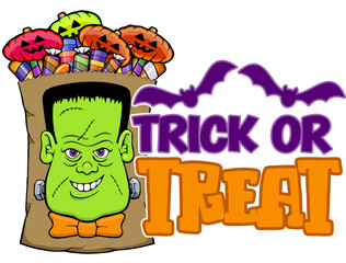 trick or treat design with face of frankenstein